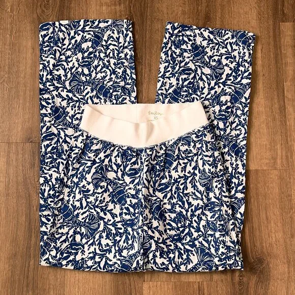 NEW Lilly Pulitzer Beach Palazzo Linen Pant Oyster Bay Blue White Sz XS - Picture 2 of 12
